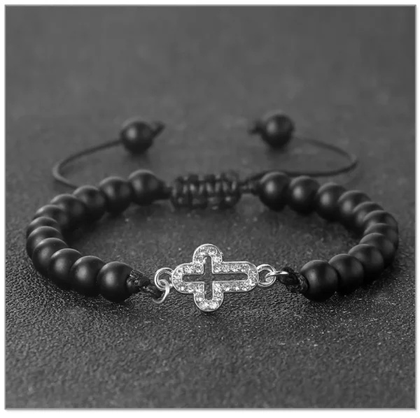 Bracelet tressé réglable en pierre naturelle de 6 mm avec pendentif croix creuse, symboles de l'harmonie spirituelle et des fées sacrées, cadeaux de yoga – Image 24