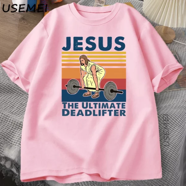 Jésus le dernier Deadlifter t-shirts foi religieuse gymnase T-shirt drôle coton T-shirt hommes Streetwear ample mâle vêtements – Image 9