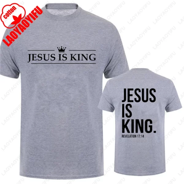Jésus est roi hommes t-shirt à la mode décontracté à manches courtes T-shirts pour Summercotton T-shirts foi chrétienne hauts unisexe haut – Image 9