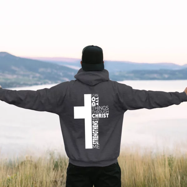Sweat à capuche à manches longues pour hommes, thème de Jésus, croix chrétienne, imprimé document au dos, pull monochrome – Image 8