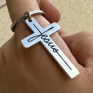 Porte-clés en acier inoxydable, croix de jésus, pendentif en métal, cadeau chrétien fidèle, noël et anniversaire, 1 pièce