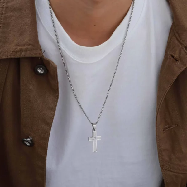 Vnox – colliers unisexes avec pendentifs croisés en acier inoxydable, collier croisé du Christ incrusté au centre de Zircon pour hommes et femmes, bijoux de foi – Image 6