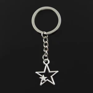 Mode 30mm porte-clés en métal porte-clés porte-clés bijoux Antique Bronze couleur argent plaqué creux Double étoile 27x21mm pendentif