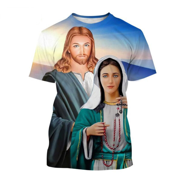 Offre spéciale mère de dieu chrétienne vierge marie impression 3D T-Shirt jésus croix dieu croix jésus aime tout chrétien unisexe haut décontracté – Image 28