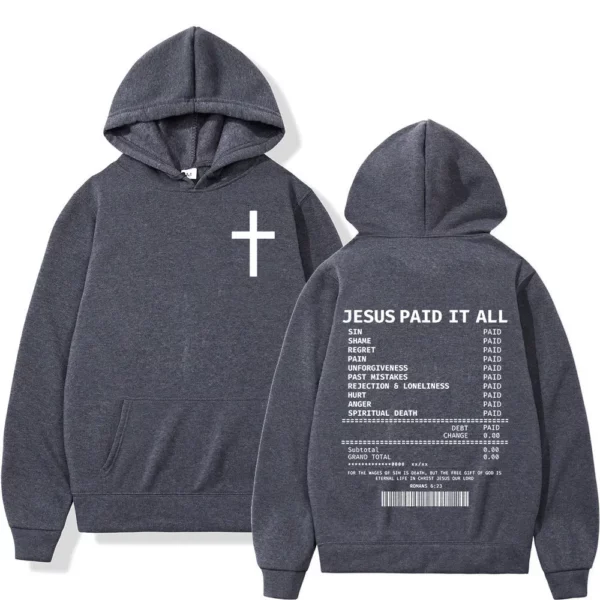 Salut jésus payé tout sweats à capuche verset de la Bible chrétienne hommes femmes vêtements Hip Hop Vintage sweats pulls surdimensionnés – Image 2