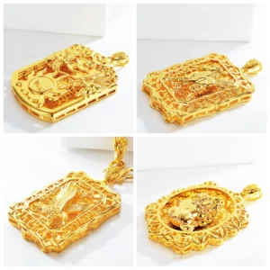 Haute qualité9999 pendentif en or pendentif zodiaque carré pour hommes 24k or véritable Pixiu mode collier dominateur étiquette suspendue pour hommes