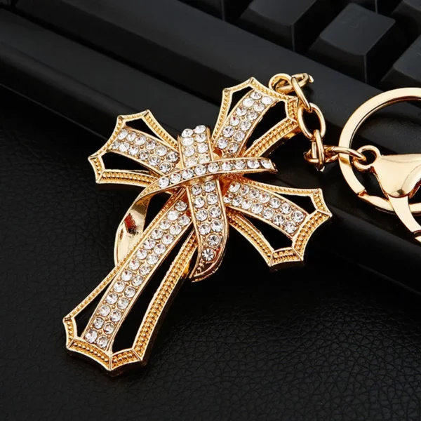 Porte-clés croix catholique pour femmes et hommes, alliage de biscuits, or, argent, document religieux, porte-clés Christ, breloque pour sac, bijoux – Image 2