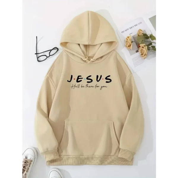 Sweat à capuche imprimé jésus, sweat-shirt décontracté avec poche kangourou avec cordon de serrage pour le printemps et l'automne, vêtements pour femmes, loisirs quotidiens amples – Image 14