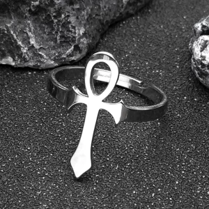 Bague en croix égyptien pour hommes et femmes, anneau en acier inoxydable, symbole de vie Anubis, ajustable, tendance égyptienne, bijoux de fête, cadeau