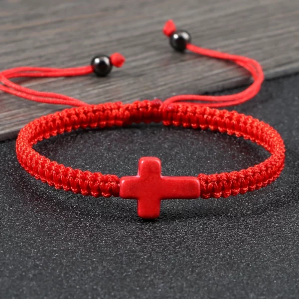 Bracelet croix de jésus tissé à la main pour hommes et femmes, fil rouge noir tressé, porte-bonheur, à la mode, pour Couple, bijoux d'amitié – Image 18