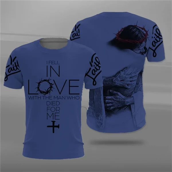 T-shirt à manches courtes à motif de Jésus-Christ pour hommes, décontracté, col rond, imprimé catholicisme, séchage rapide, été – Image 8