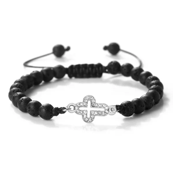 Bracelet tressé réglable en pierre naturelle de 6 mm avec pendentif croix creuse, symboles de l'harmonie spirituelle et des fées sacrées, cadeaux de yoga – Image 14