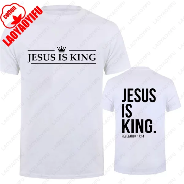Jésus est roi hommes t-shirt à la mode décontracté à manches courtes T-shirts pour Summercotton T-shirts foi chrétienne hauts unisexe haut – Image 11