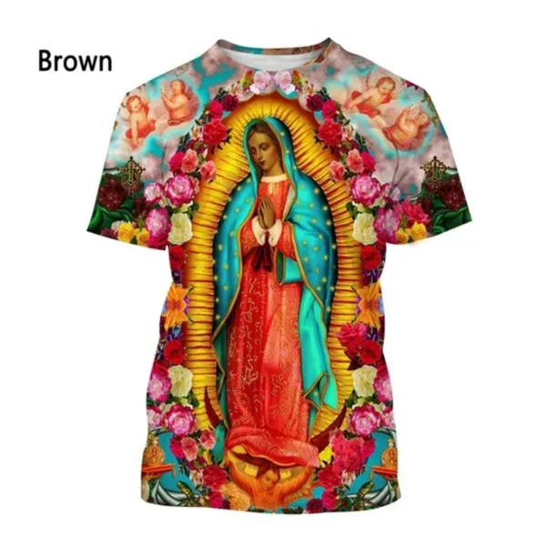 Nouvelle mode Guadalupe vierge marie du mexique impression 3D T-shirt unisexe frais décontracté à manches courtes T-shirt classique T-shirt vêtements – Image 4
