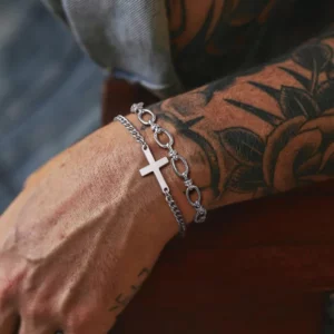 Bracelet chrétien religieux en acier inoxydable, croix, bracelet, bijoux, cadeaux pour lui