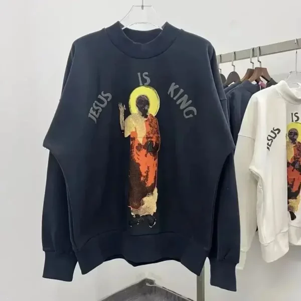 Sweat-shirt imprimé lettre trois dieux pour femme, Kanye Jesus Is King, sweat à capuche Hip Hop, pull à manches longues, CPFM, Respzed, hiver – Image 4