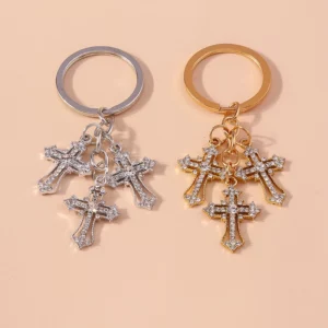 Porte-clés religieux croix en cristal biscuits pour femmes et filles, porte-clés, porte-clés, breloques de sac à main, bijoux à bricoler soi-même, cadeaux, luxe