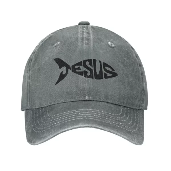 Casquette de baseball en denim lavé pour hommes, chapeaux de poisson chrétien, vêtements de sauna vintage, toutes saisons, Jésus, église chrétienne, distance, Murcia, extérieur – Image 8