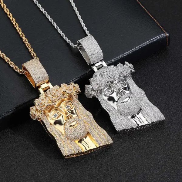 Pendentif de Jésus en diamant glacé de style hip-hop Bling, bijoux plaqués or et argent, pendentif de foi religieuse et chrétienne, cadeau – Image 19