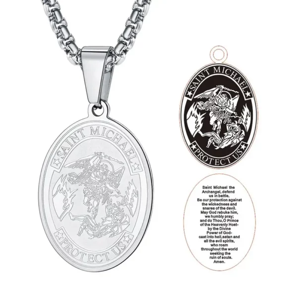 U7 – collier Saint-Michael en acier inoxydable pour homme et femme, pendentif ovale Saint bible, archange, chaîne Spiga, 22 pouces, P1063 – Image 8