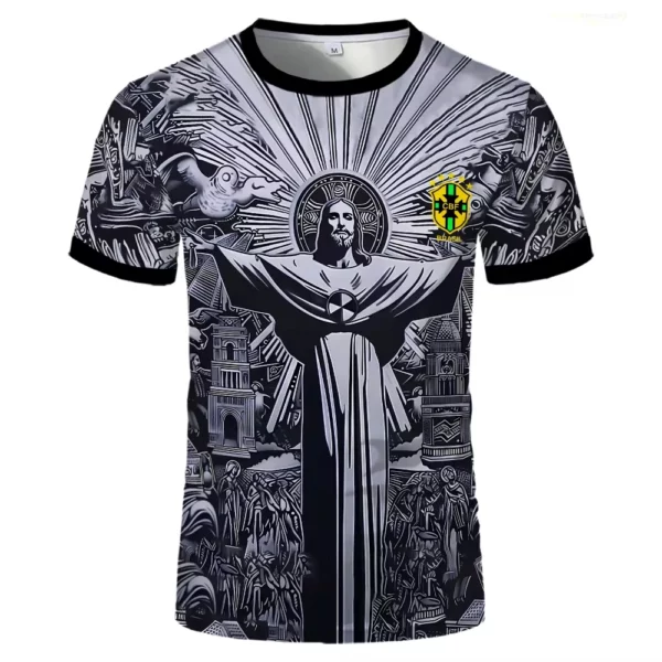 Décontracté hommes brésil édition spéciale jésus Football maillot à séchage rapide arrivée noir gris adultes enfant T-shirt Football formation vêtements – Image 4