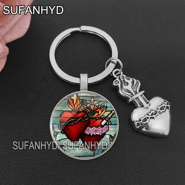 Porte-clés du Sacré Coeur de Jésus pour Maison Porte-clés Catholique pour Femme et Homme – Image 13