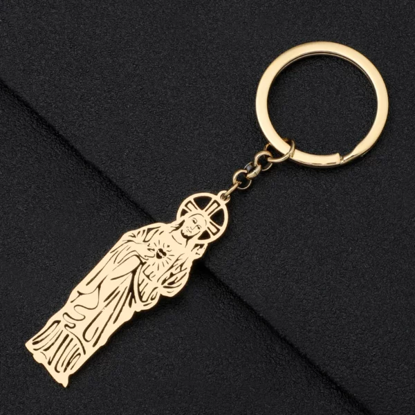 BONSNY Pâques 18 carats plaqué or en acier inoxydable croix jésus porte-clés sac à main porte-clés de voiture anneau cadeau de fête pour femmes filles – Image 3