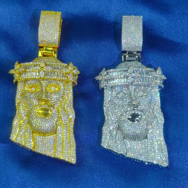 Collier tête de jésus glacé, pendentif Hip Hop, pierres précieuses en Zircon, breloque pour hommes, accessoire de pendentif personnalisé pour le visage du jésus chrétien – Image 4