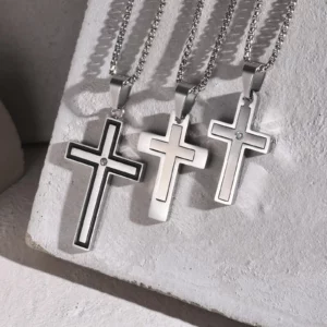 Vnox – colliers unisexes avec pendentifs croisés en acier inoxydable, collier croisé du Christ incrusté au centre de Zircon pour hommes et femmes, bijoux de foi