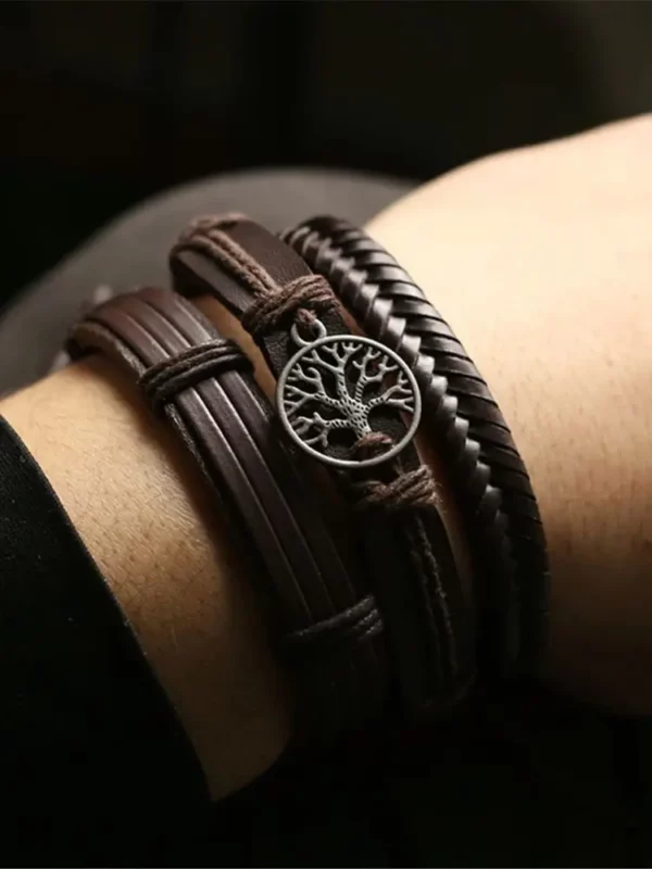 WESTBULL 3 pièces/ensemble Bracelets en cuir multicouche pour hommes croix charme Homme Bracelets cadeau bijoux – Image 4