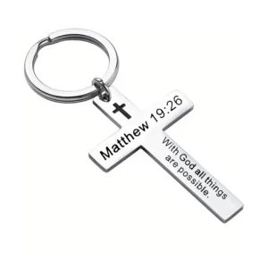 Porte-clés pendentif croix verset de la Bible chrétienne, en acier inoxydable, prière de saume religieux, cadeaux