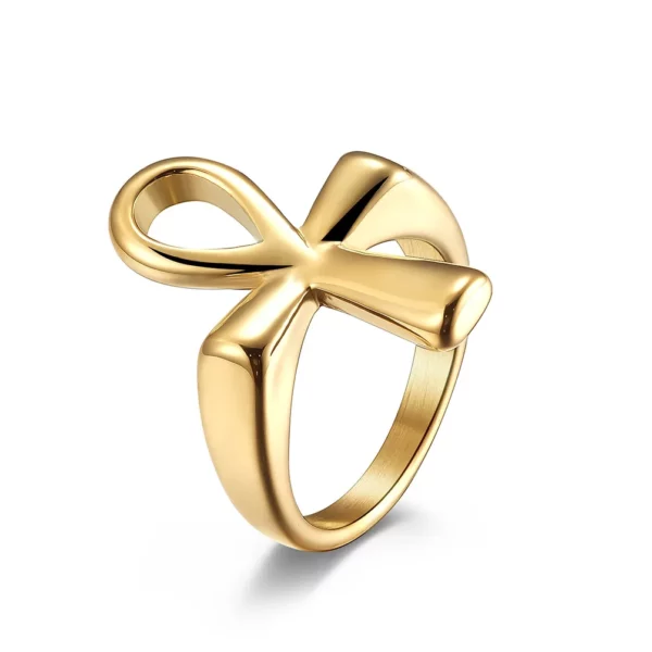Bague croix en acier inoxydable pour homme, commerce électronique transfrontalier, prairie, égyptien, anneau Ankh, plaqué or 18 carats, bijoux à la main, approvisionnement – Image 9