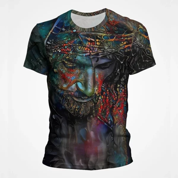T-shirt à manches courtes imprimé 3D pour hommes et femmes, vêtements de rue décontractés, vêtements vintage, impression graphique du Christ Jésus, pop et hip hop, été – Image 4