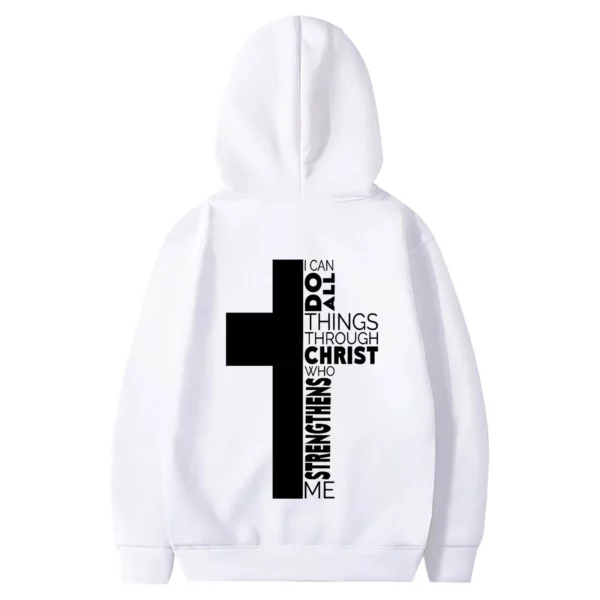 Sweat à capuche à manches longues pour hommes, thème de Jésus, croix chrétienne, imprimé document au dos, pull monochrome – Image 18