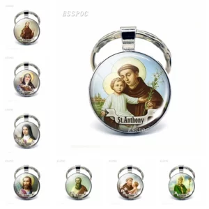 Saint Anthony porte-clés Saint porte-clés médaille d'amour cadeaux chrétiens Cabochon religieux bijoux religieux porte-clés anneau