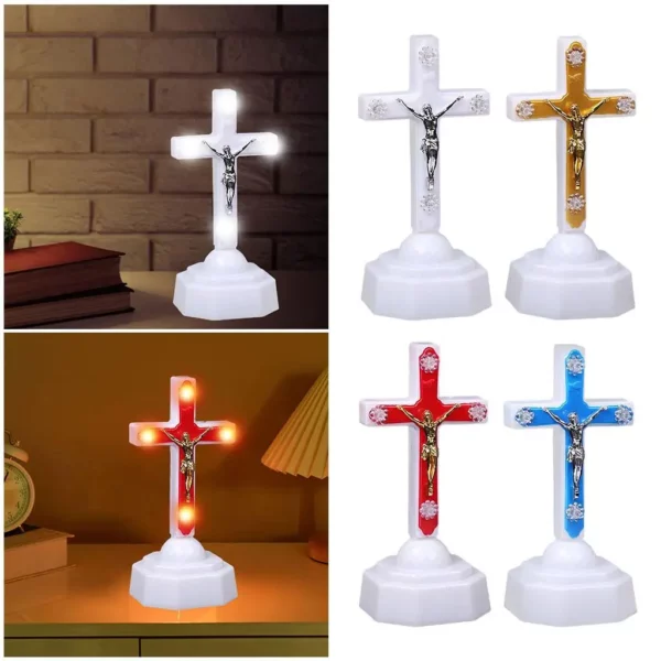 Figurine de croix de Jésus-Christ, lumière LED 3D, lampe de enseigne de face chrétienne, veilleuse – Image 5