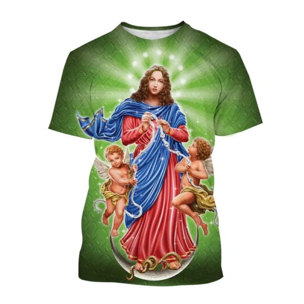T-shirt imprimé 3D Vierge Marie et Jésus pour hommes et femmes, T-shirt décontracté, Foi, Amour, Manucure, Personnalité, Mode estivale, Nouveau – Image 3