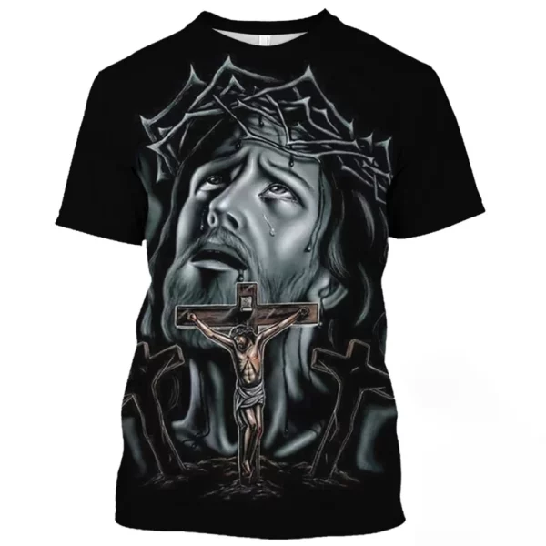Jésus chrétien croix catholique t-shirts pour hommes dieu imprimer décontracté à manches courtes surdimensionné T-shirt Harajuku unisexe col rond t-shirts – Image 10