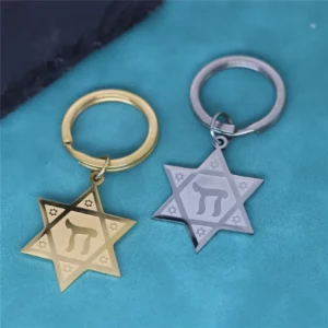 Porte-clés amulette hexagramme étoile de David, pendentif en acier inoxydable, lettre hébreu, pour femmes et hommes, bijoux, sac, cadeaux