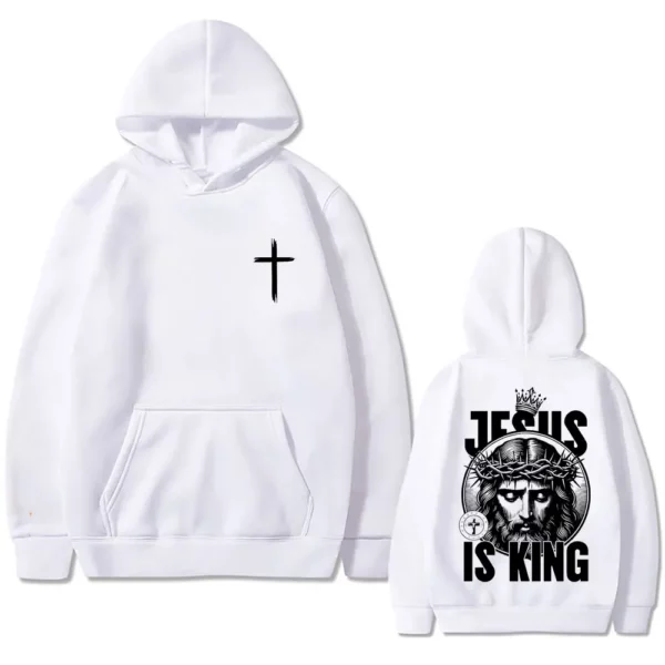 Christian jésus est roi sweat à capuche graphique hommes femmes Hip Hop mode rétro surdimensionné sweat unisexe polaire coton à capuche pull – Image 5