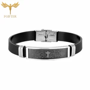 Bracelets en forme de croix avec texte de prière de la Bible chrétienne russe, fermoir en acier inoxydable, bracelet en Silicone noir souple, bijoux religieux pour hommes et femmes