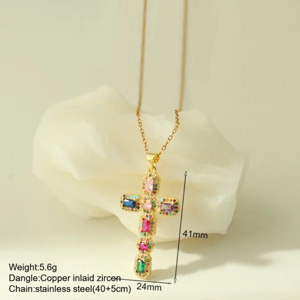 Nouveau en été couleur or bijoux pour Boho Croix et Vierge Marie Collier Pour Femmes En Acier Inoxydable Longue Chaîne Jésus Choker – Image 5