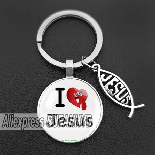 J'aime Jésus porte-clés pour femmes porte-clés chrétien croix cadeau pour hommes – Image 2