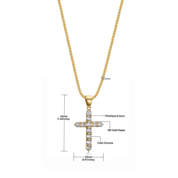 Pendentif croix en acier inoxydable AAA CZ plaqué or glacé, collier avec pendentif jésus scintillant pour hommes et femmes, bijoux tendance – Image 6