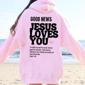 GOOD NEWS JESUS LOVES YOU-Sweat à capuche en polaire pour femme avec lettre imprimée, sweat à capuche de sport décontracté pour femme, mode 2024