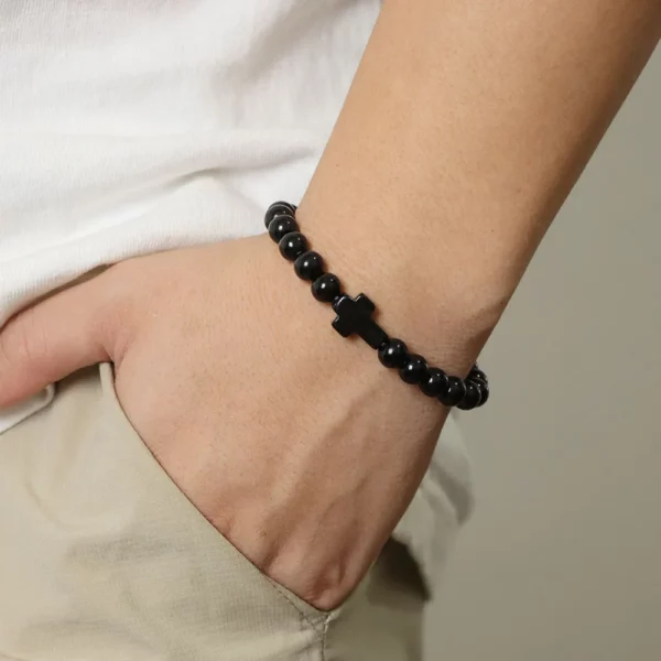 Croix opale pierre perles Bracelets pour Femme hommes prière Protection âme énergie guérison Quart Bracelet Yoga bijoux Homme Pulsera – Image 6