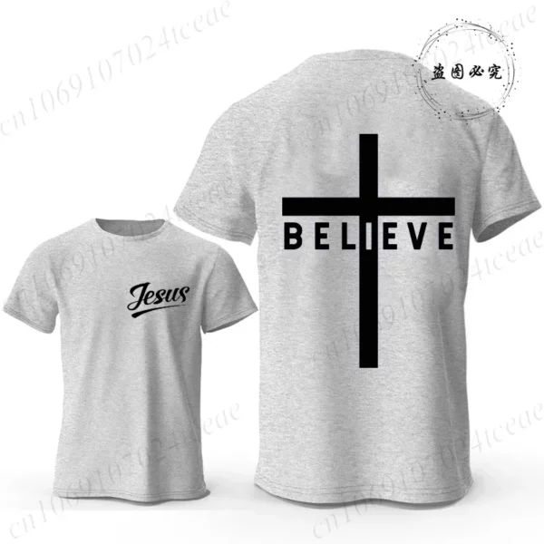Croyez la croix jésus graphique créatif hommes T-shirts mode été esthétique T-shirts décontracté à manches courtes t-shirt hauts chrétiens – Image 12