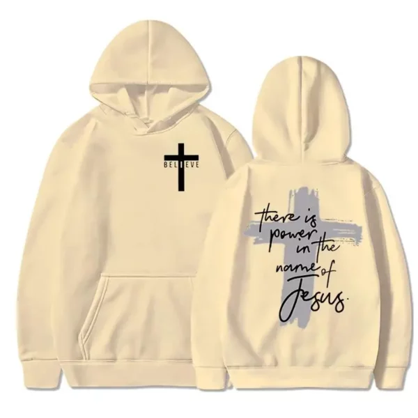 Il y a du pouvoir dans le nom de Jésus sweat à capuche graphique unisexe croix foi sweats femmes/hommes foi chrétienne essentiel sweats à capuche – Image 5