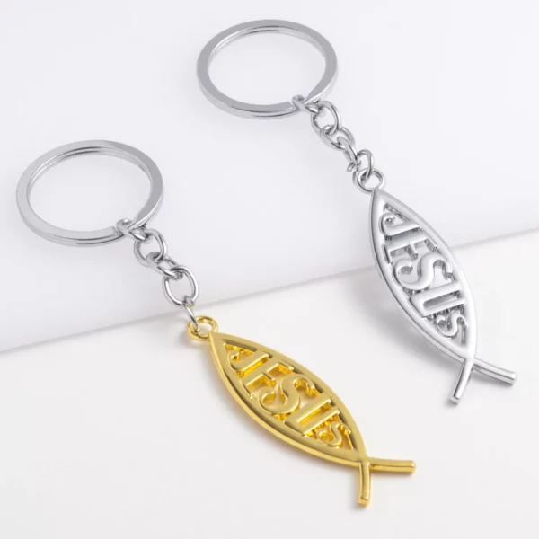 Porte-clés de voiture en métal avec logo de Jésus et du poisson, porte-clés, porte-clés, porte-clés, adapté à toutes les voitures et motos, accessoires – Image 5