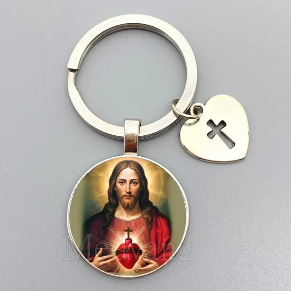 Porte-clés Jésus Sacré-Cœur Vierge Marie, porte-clés en verre breton, bijoux catholiques pour hommes et femmes, cadeaux – Image 32